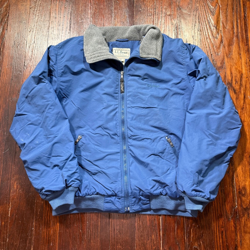LL Bean Warm Up Jacket Men M Blue Fleece Lined Nylon Full Zip Style 0UF43